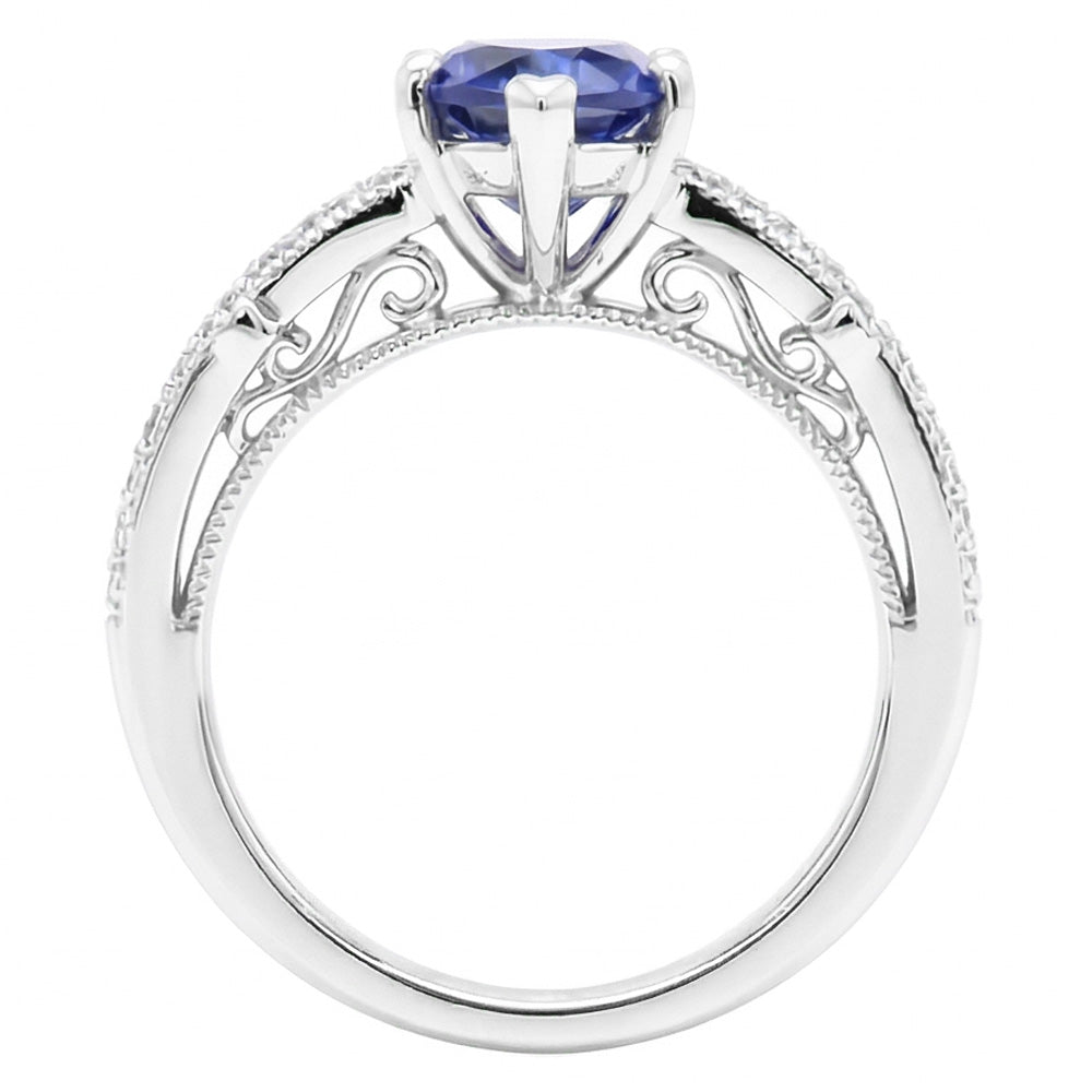 natural round sapphire 3ct ring profile view