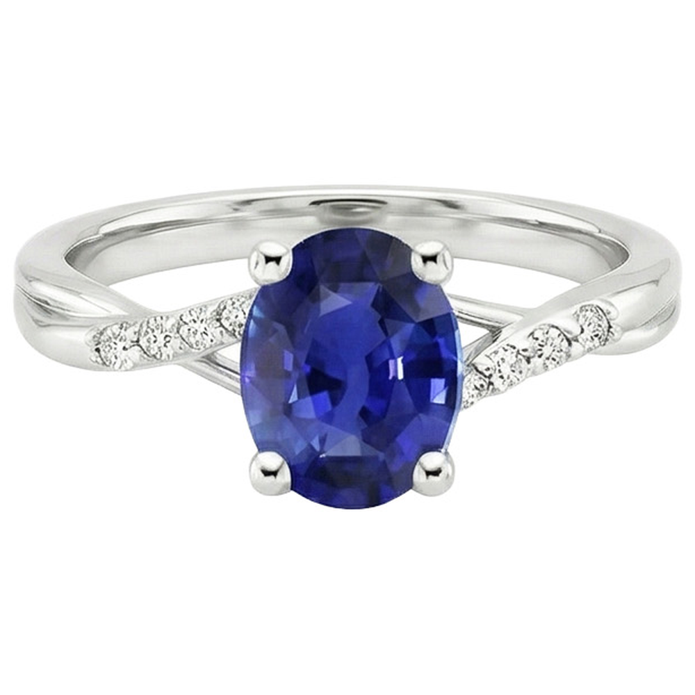 natural round sapphire 3ct ring on white background