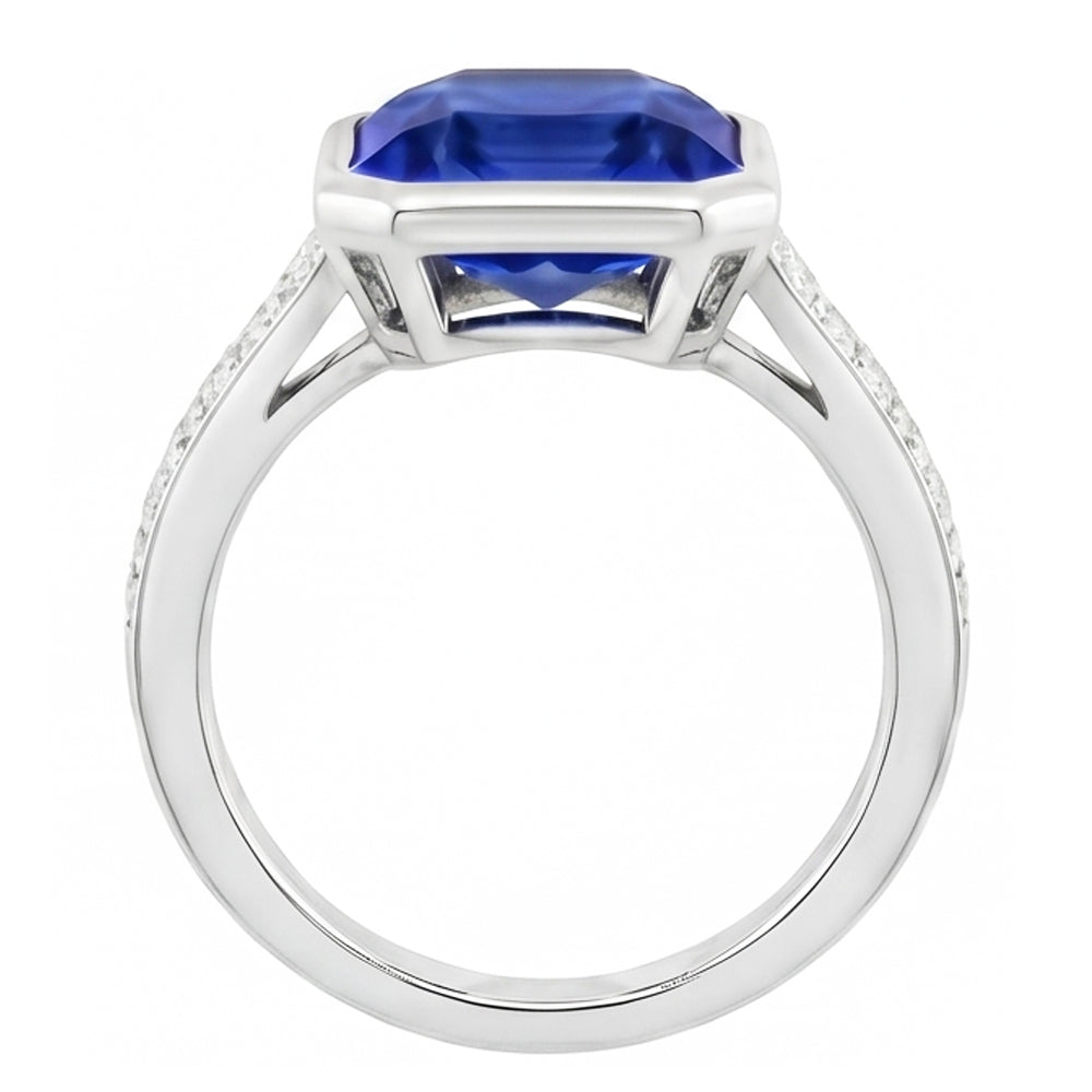 Natural Earth Mined Diamond ( Not Lab Grown ) Gemstone Jewelry Bezel Set Radiant Blue Sapphire Ri...