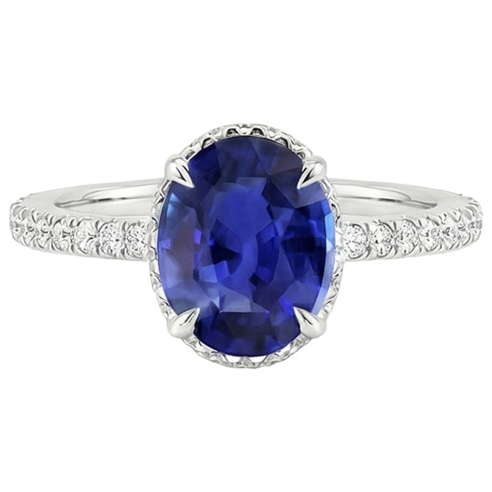 Natural Earth Mined Diamond ( Not Lab Grown ) Halo Anniversary Ring Oval Sri Lankan Sapphire 4 Carats