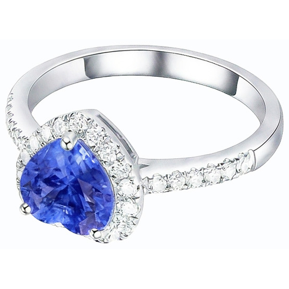 Natural Earth Mined Diamond ( Not Lab Grown ) Halo Heart Shaped Blue Sapphire Ring 3.50 Carats