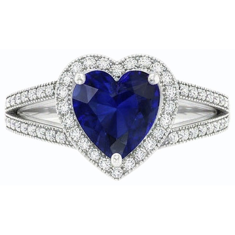 natural round sapphire 4ct ring on white background
