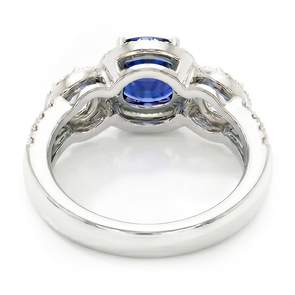 Natural Earth Mined Diamond ( Not Lab Grown ) Halo Round Blue Sapphire Ring 2.50 Carats Ladies Jewelry