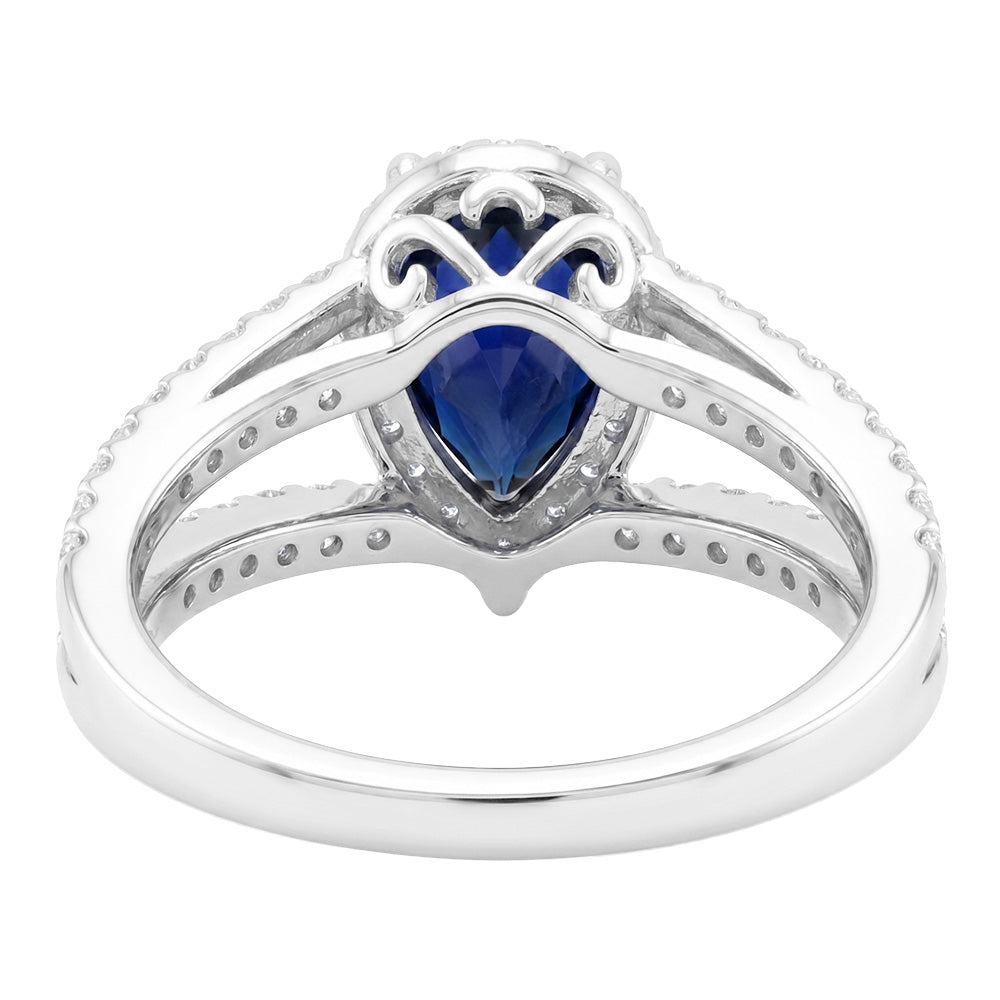 Natural Earth Mined Diamond ( Not Lab Grown ) Halo Wedding Ring Pear Blue Sapphire 2.50 Carats