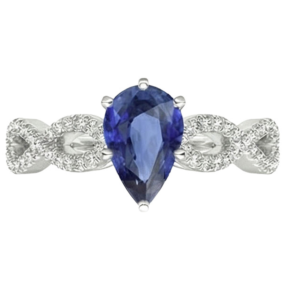 natural round sapphire 3.50ct ring on white background