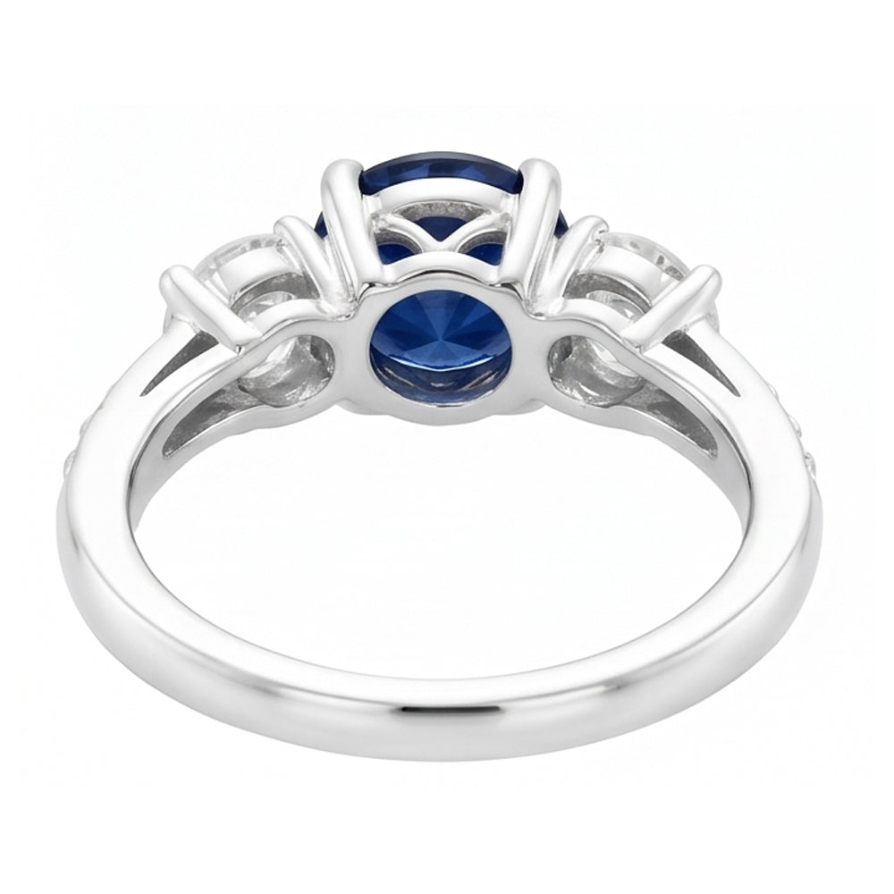 Natural Earth Mined Diamond ( Not Lab Grown ) Jewelry Round Srilanka Sapphire Ring 3 Stone Style 3 Carats