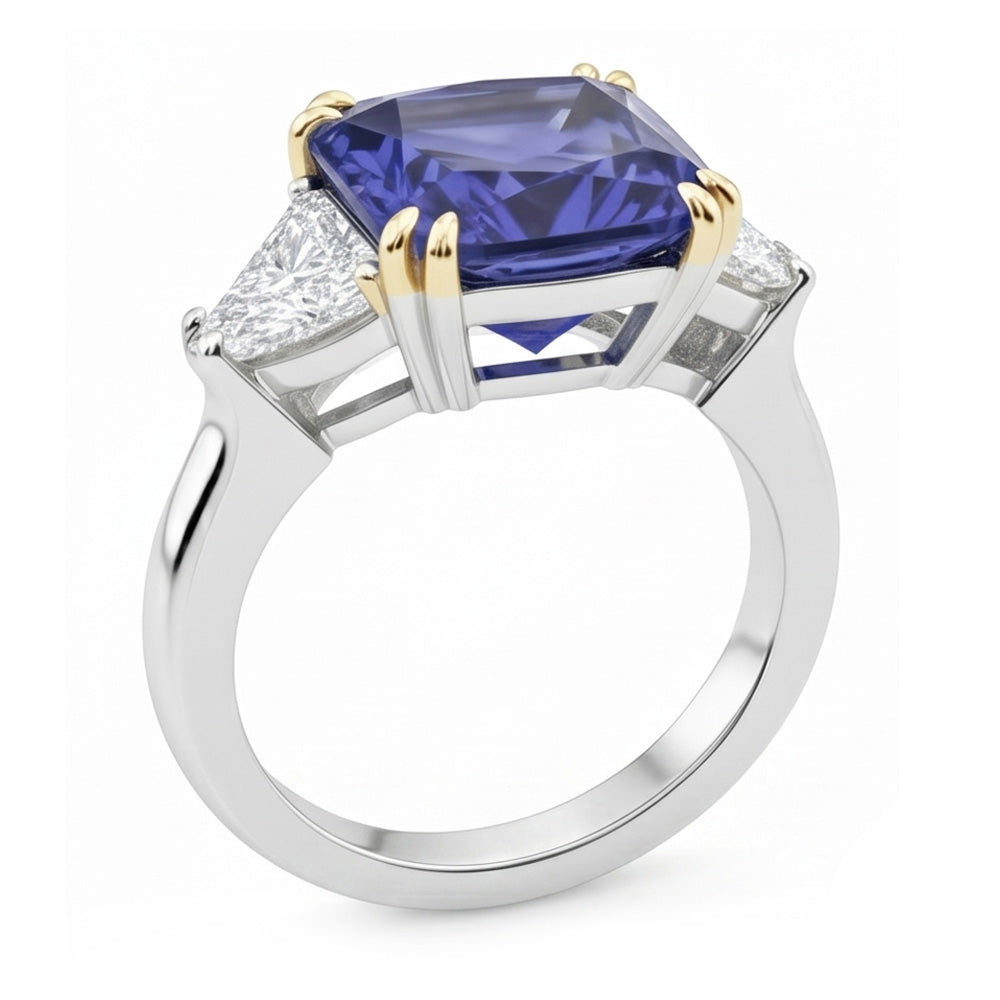 Natural Earth Mined Diamond ( Not Lab Grown ) Sapphire 7 Carat Engagement Ring