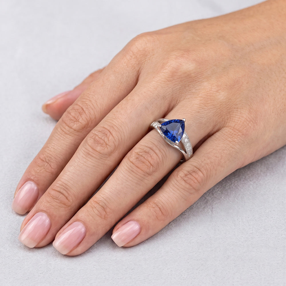 Natural Earth Mined Diamond ( Not Lab Grown ) Sapphire Gemstone Ring 2 Carats Split Shank Gold Women Jewelry