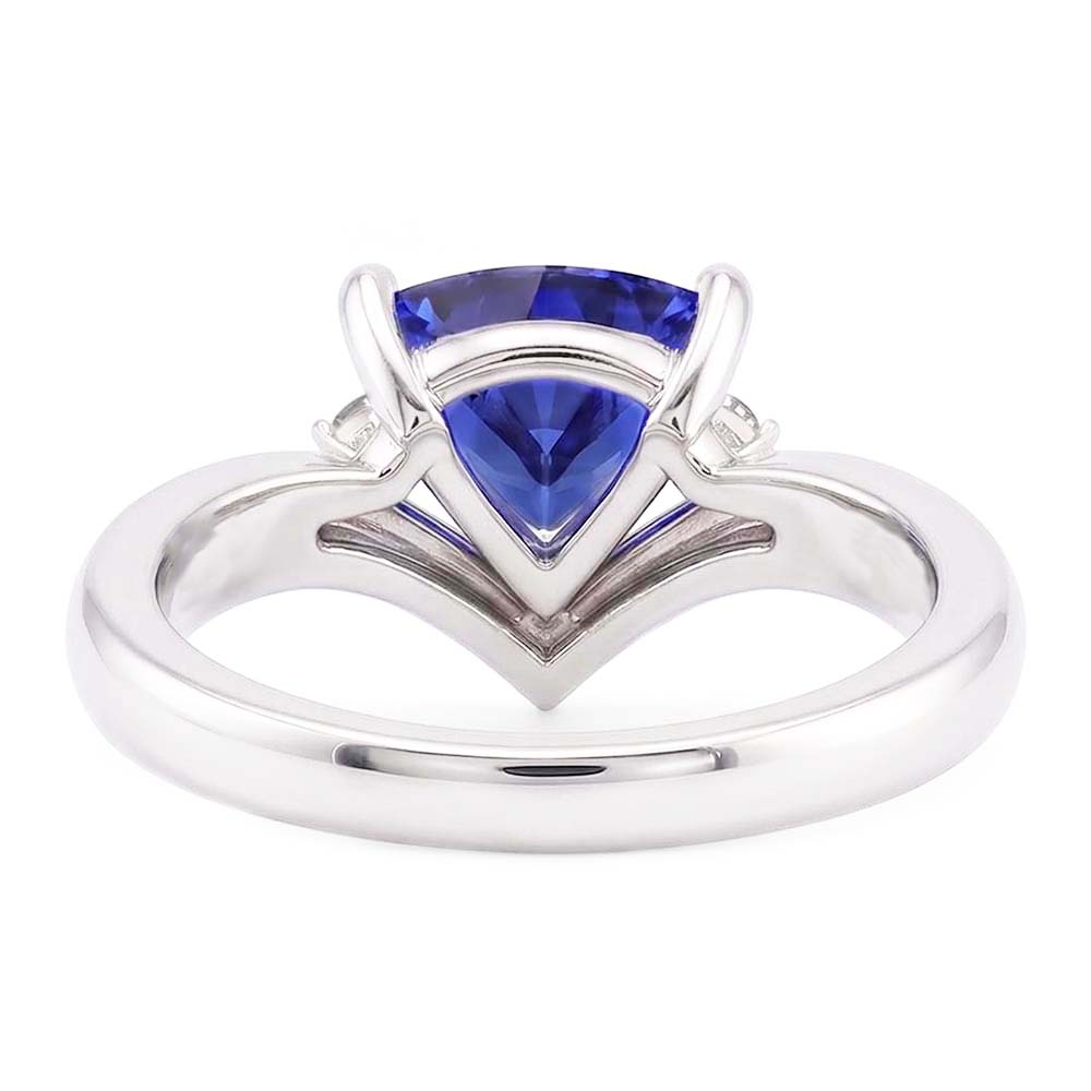 Natural Earth Mined Diamond ( Not Lab Grown ) Three Stone Trillion Sapphire Ring 1.25 Carats Heart Style