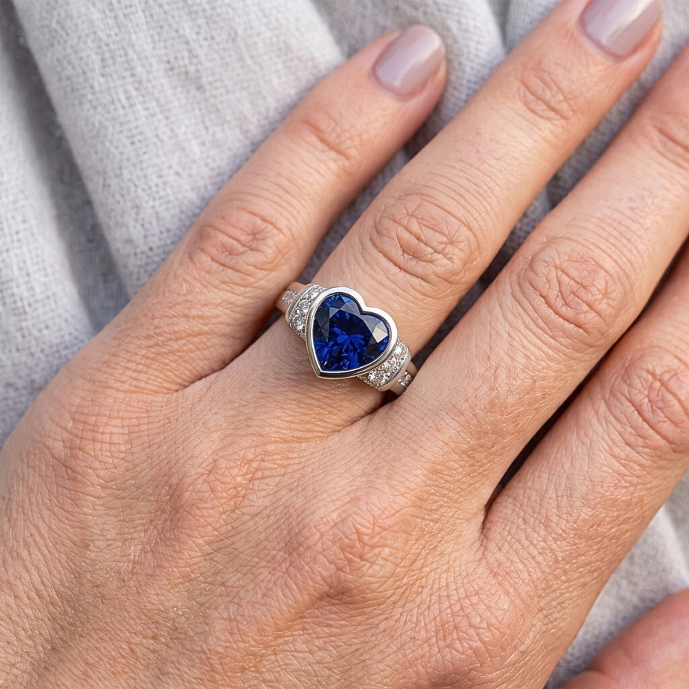 Natural Earth Mined Diamond ( Not Lab Grown ) Wedding Ring Bezel Set Light Blue Sapphire 4 Carats...