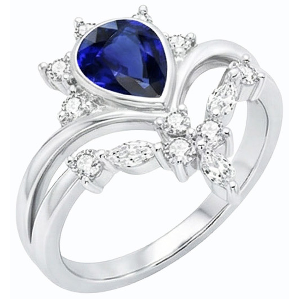 natural round sapphire 3ct ring on white background