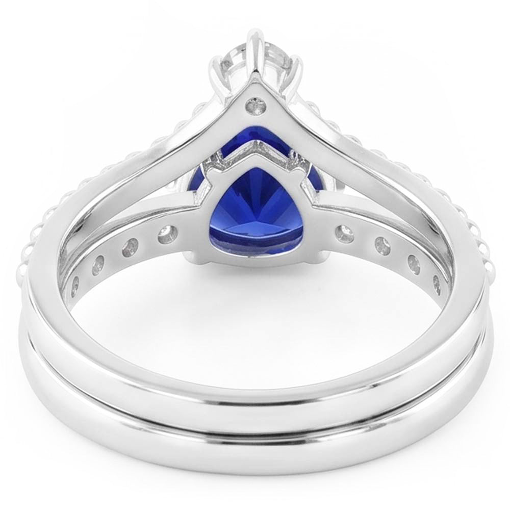 Natural Earth Mined Diamond ( Not Lab Grown ) Wedding Ring Set Trillion Blue Sapphire 2 Carats
