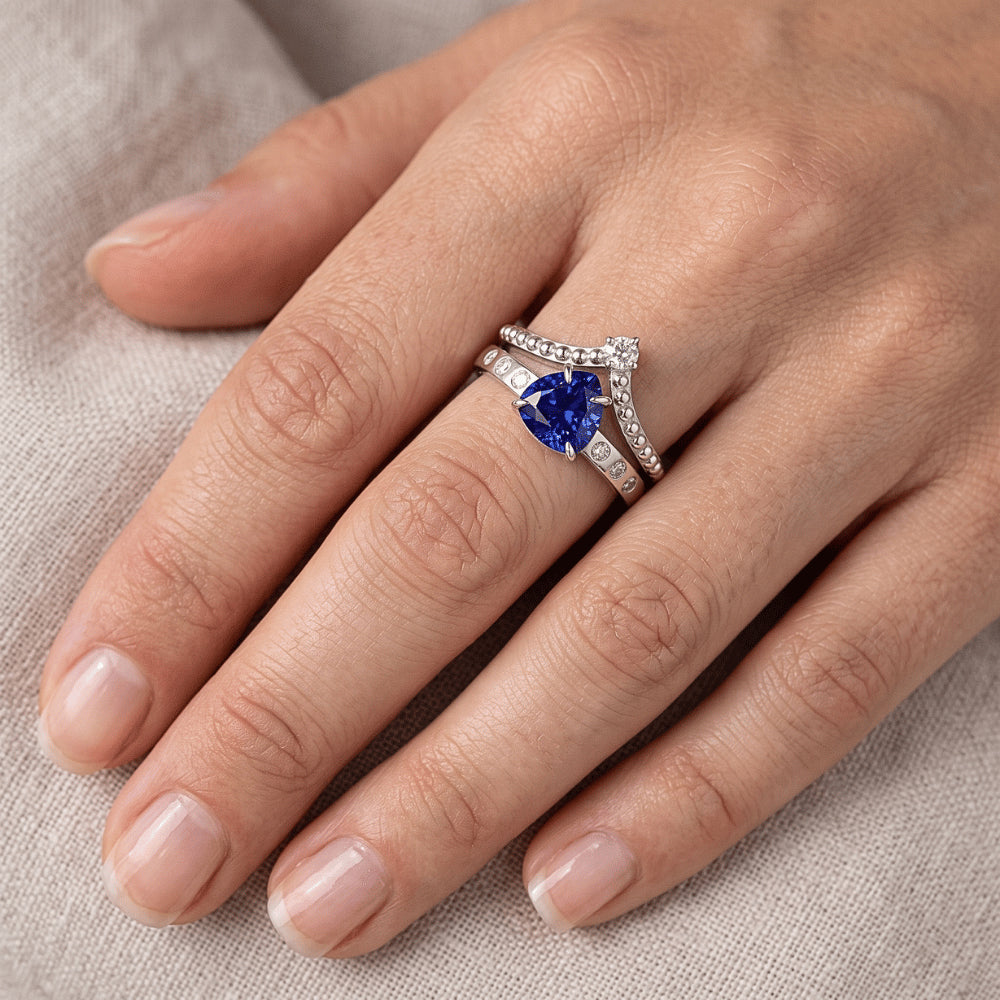 Natural Earth Mined Diamond ( Not Lab Grown ) Wedding Ring Set Trillion Blue Sapphire 2 Carats