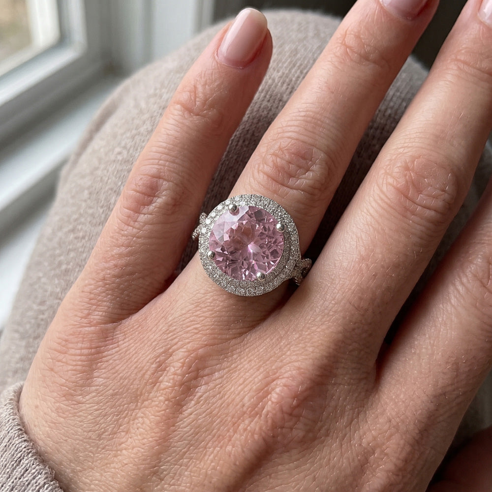 Natural Kunzite Ring 11.10ct - White Gold 14K