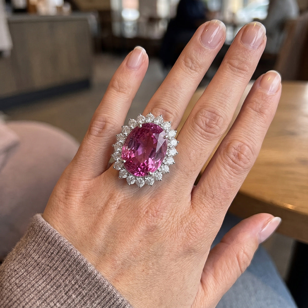Natural Kunzite Ring 29.25ct - White Gold 14K