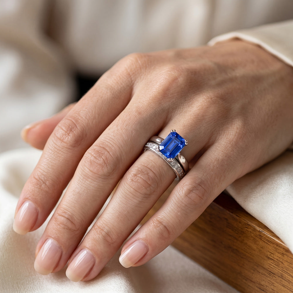 Natural Sapphire Eternity Band 2ct - White Gold 14K