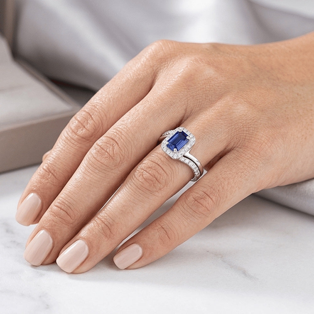 Natural Sapphire Eternity Band 3ct - White Gold 14K