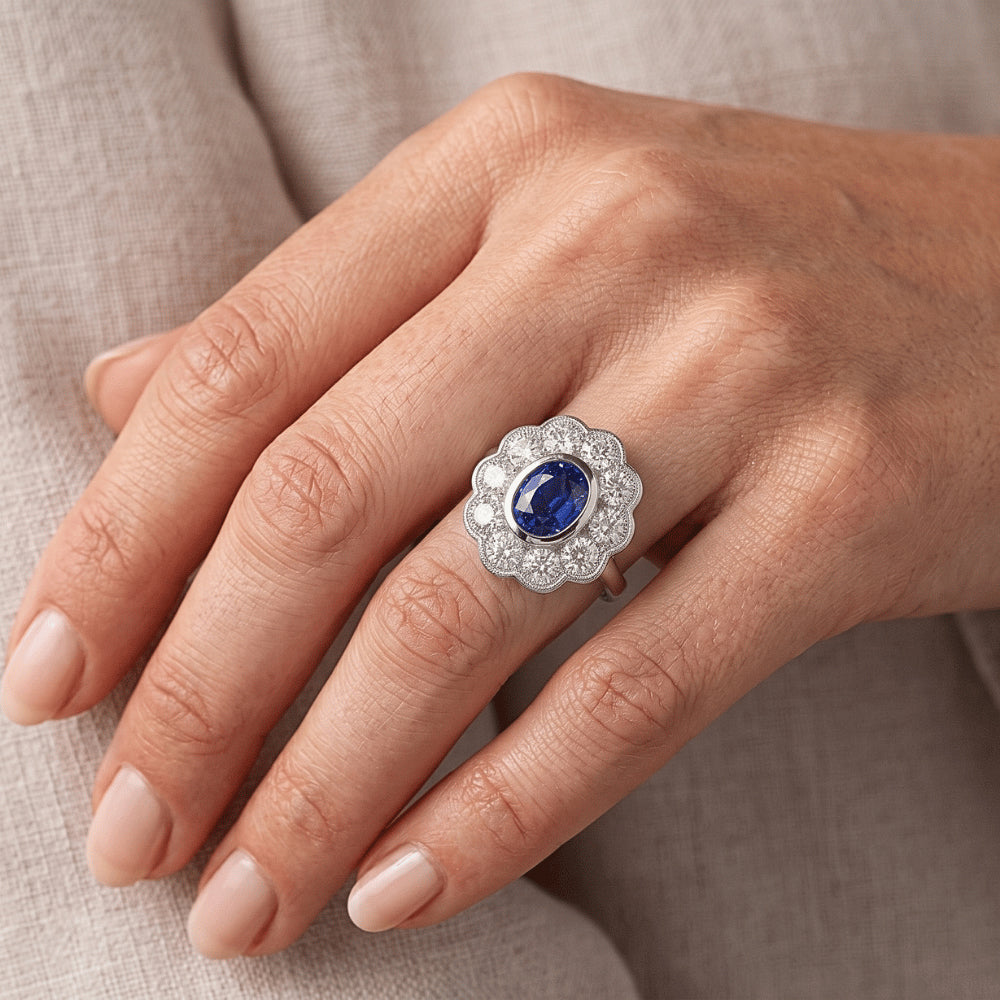 Natural Sapphire Ring 1ct - White Gold 14K