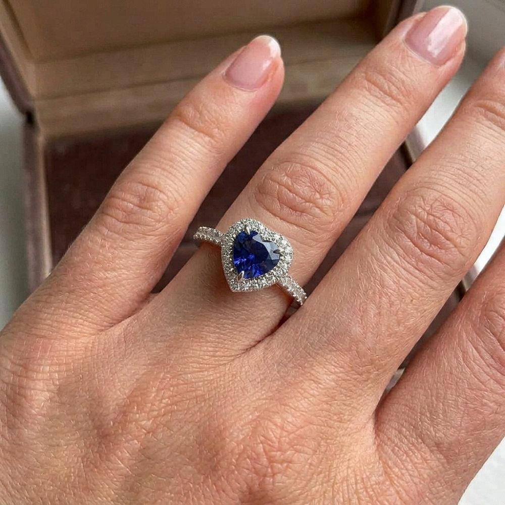 Natural Sapphire Ring 2.50ct - White Gold 14K