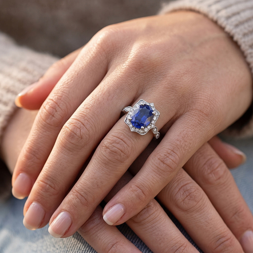 Natural Sapphire Ring 2.50ct - White Gold 14K