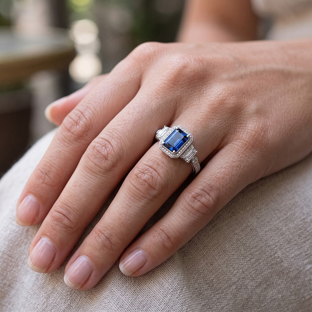 Natural Sapphire Ring 2.50ct - White Gold 14K