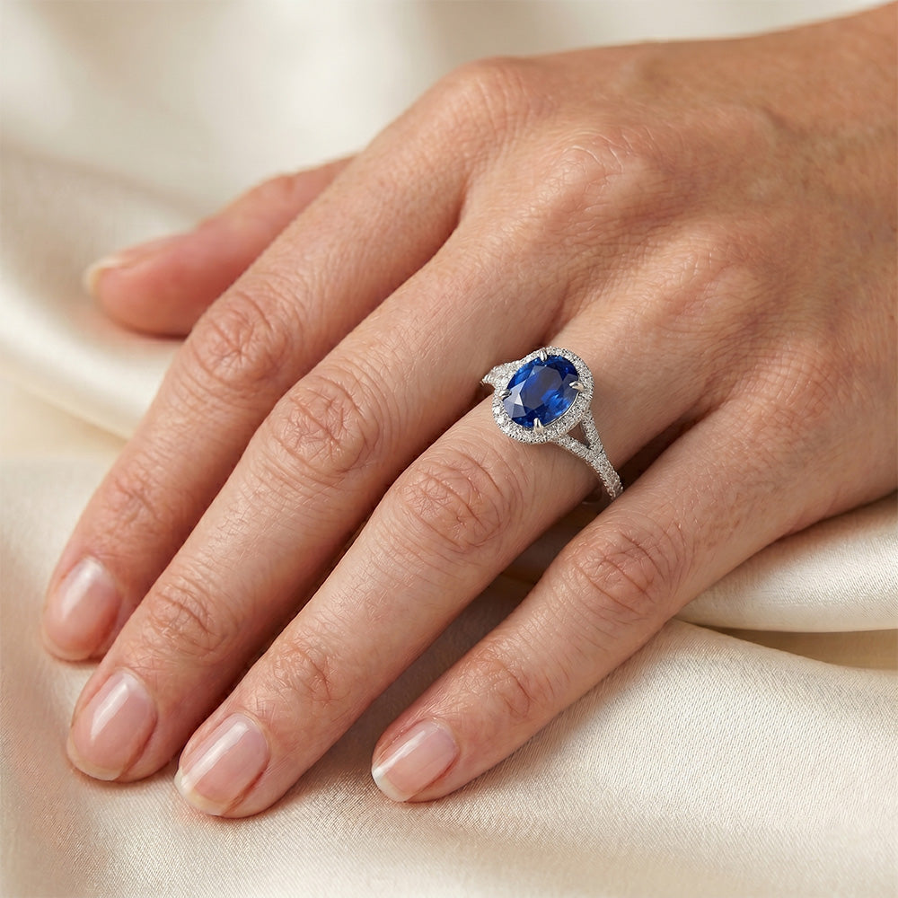 Natural Sapphire Ring 2.50ct - White Gold 14K