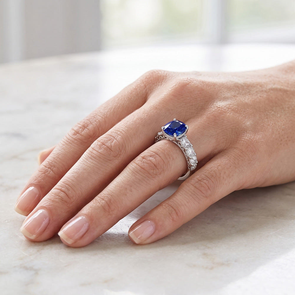 Natural Sapphire Ring 2.50ct - White Gold 14K