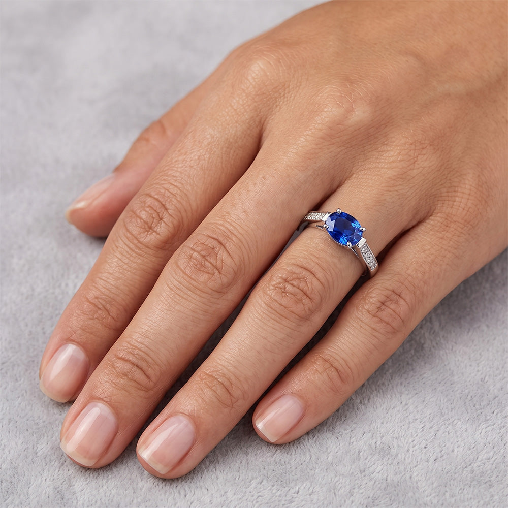 Natural Sapphire Ring 2.60ct - White Gold 14K