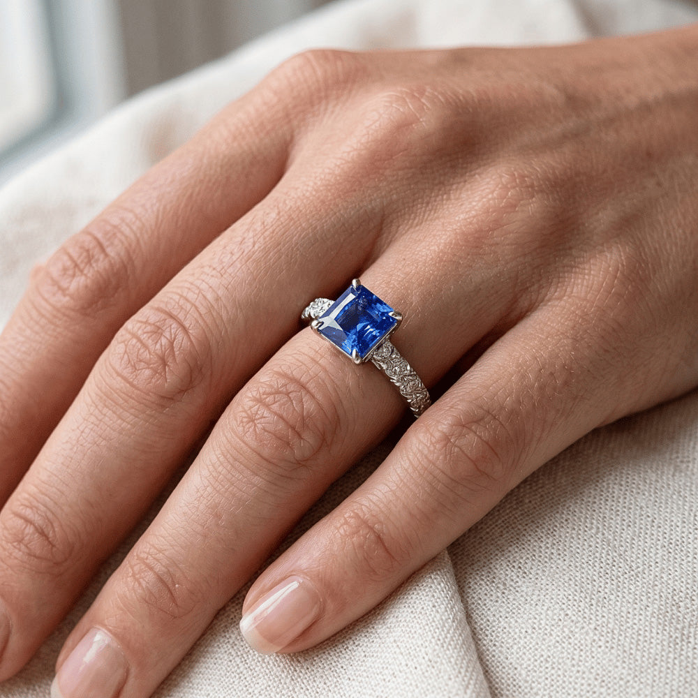 Natural Sapphire Ring 2.75ct - White Gold 14K