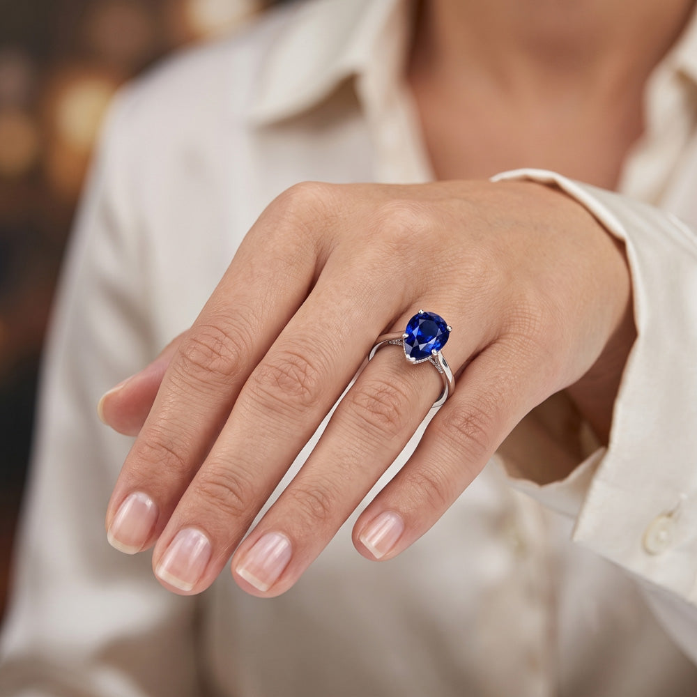 Natural Sapphire Ring 2ct - White Gold 14K