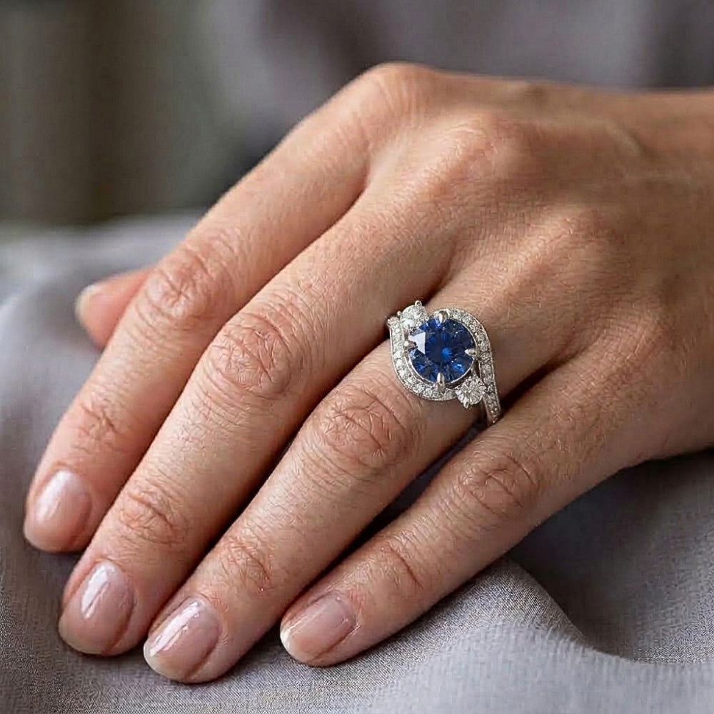 Natural Sapphire Ring 2ct - White Gold 14K