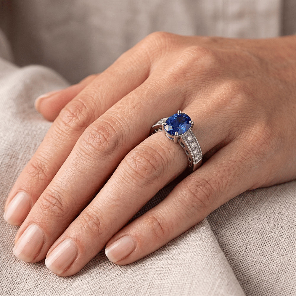 Natural Sapphire Ring 2ct - White Gold 14K