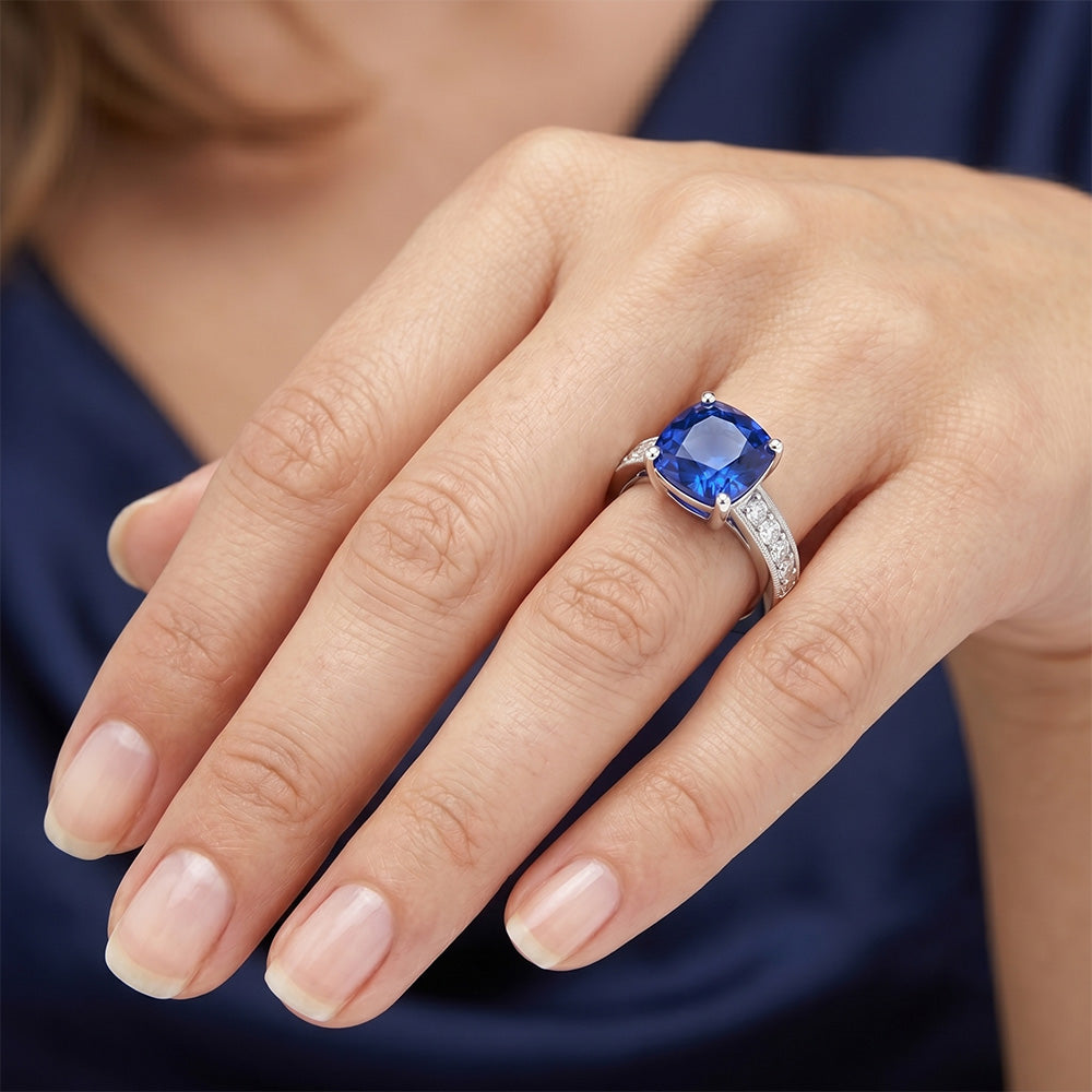Natural Sapphire Ring 3.30ct - White Gold 14K