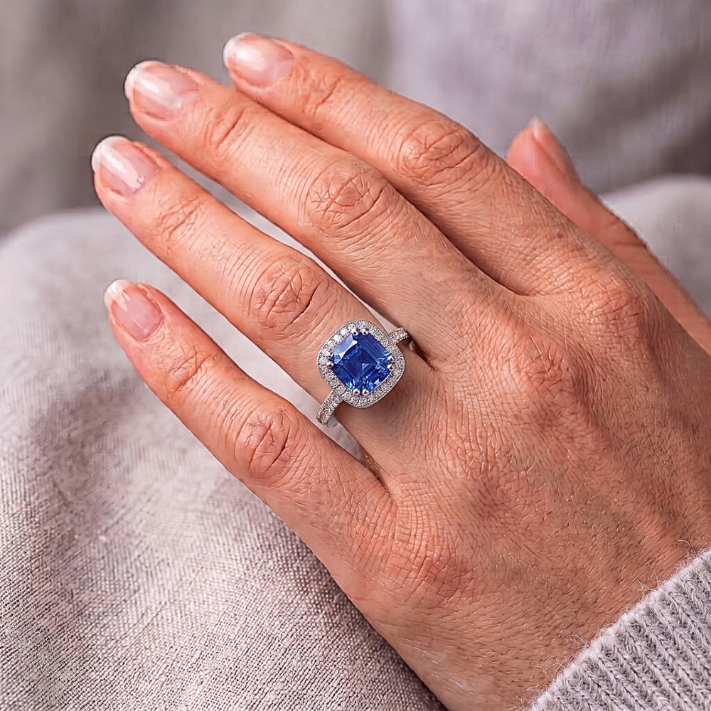 Natural Sapphire Ring 3.35ct - White Gold 14K