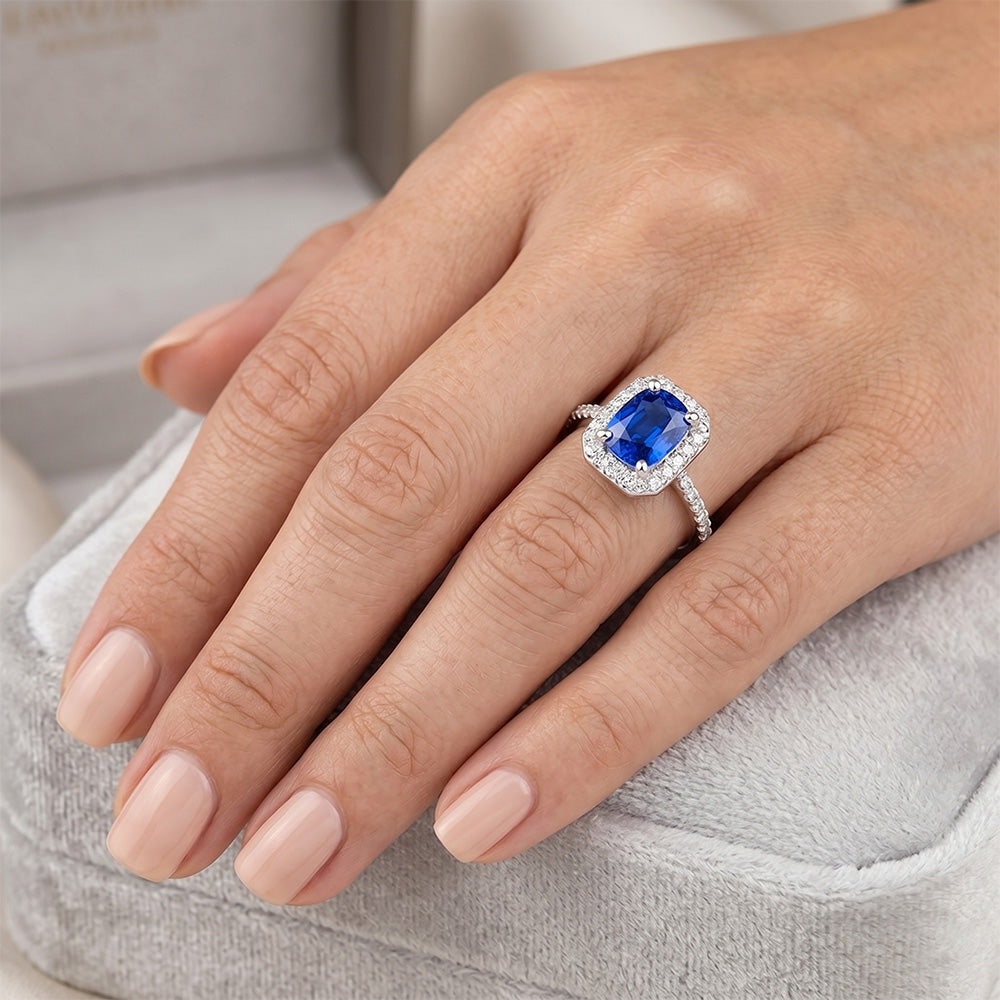 Natural Sapphire Ring 3.40ct - White Gold 14K
