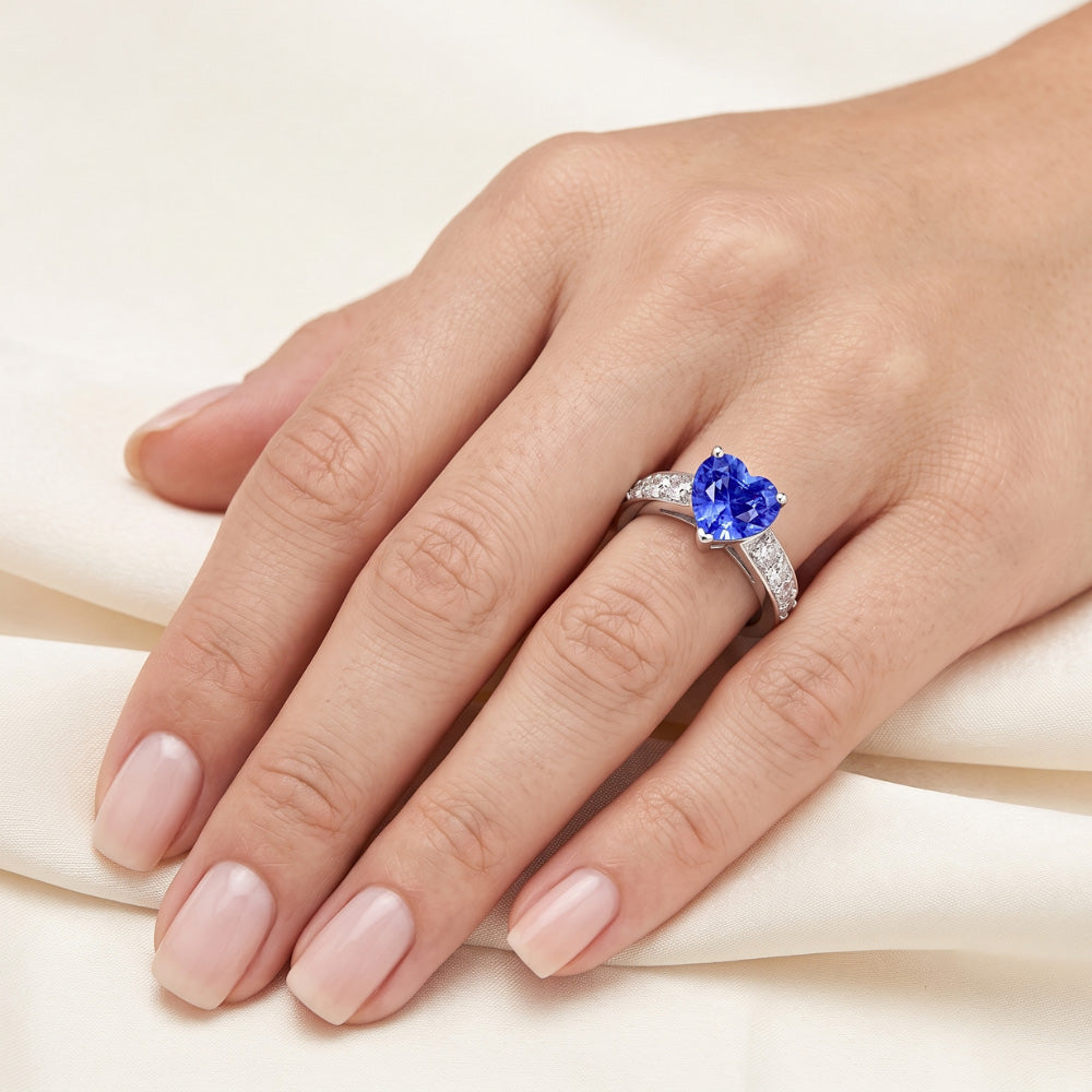 Natural Sapphire Ring 3.50ct - White Gold 14K