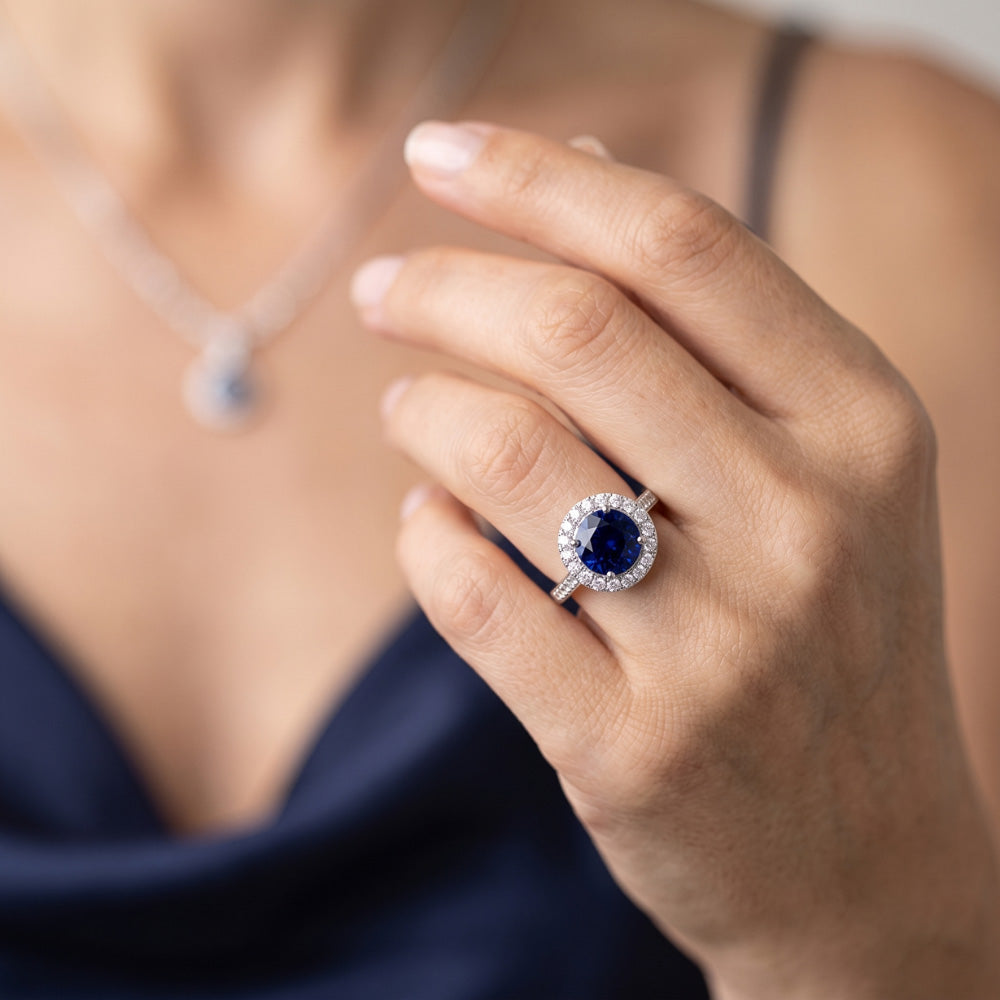 Natural Sapphire Ring 3.50ct - White Gold 14K