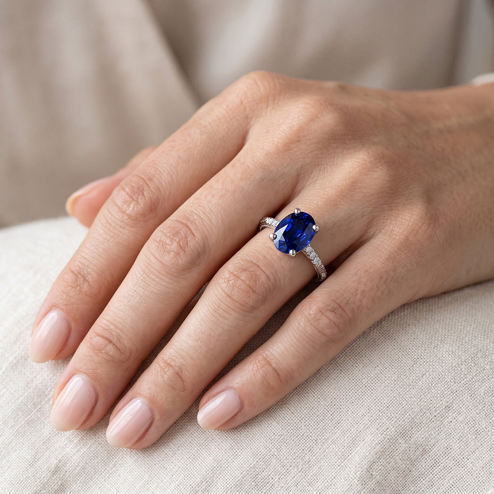 Natural Sapphire Ring 3.50ct - White Gold 14K
