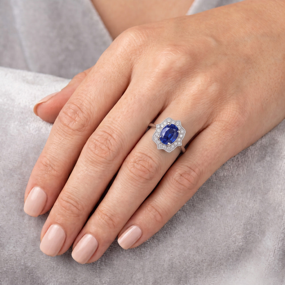 Natural Sapphire Ring 3.50ct - White Gold 14K