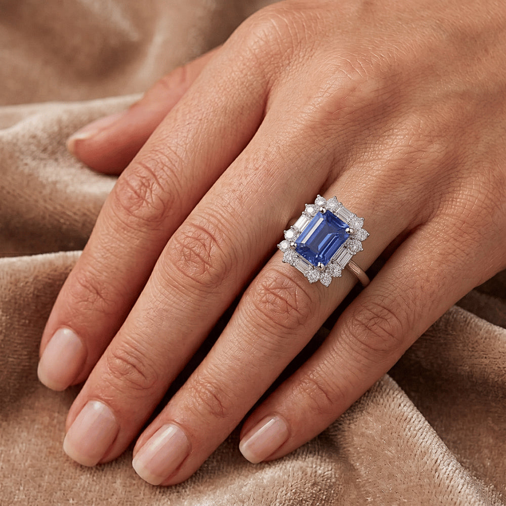 Natural Sapphire Ring 3.50ct - White Gold 14K