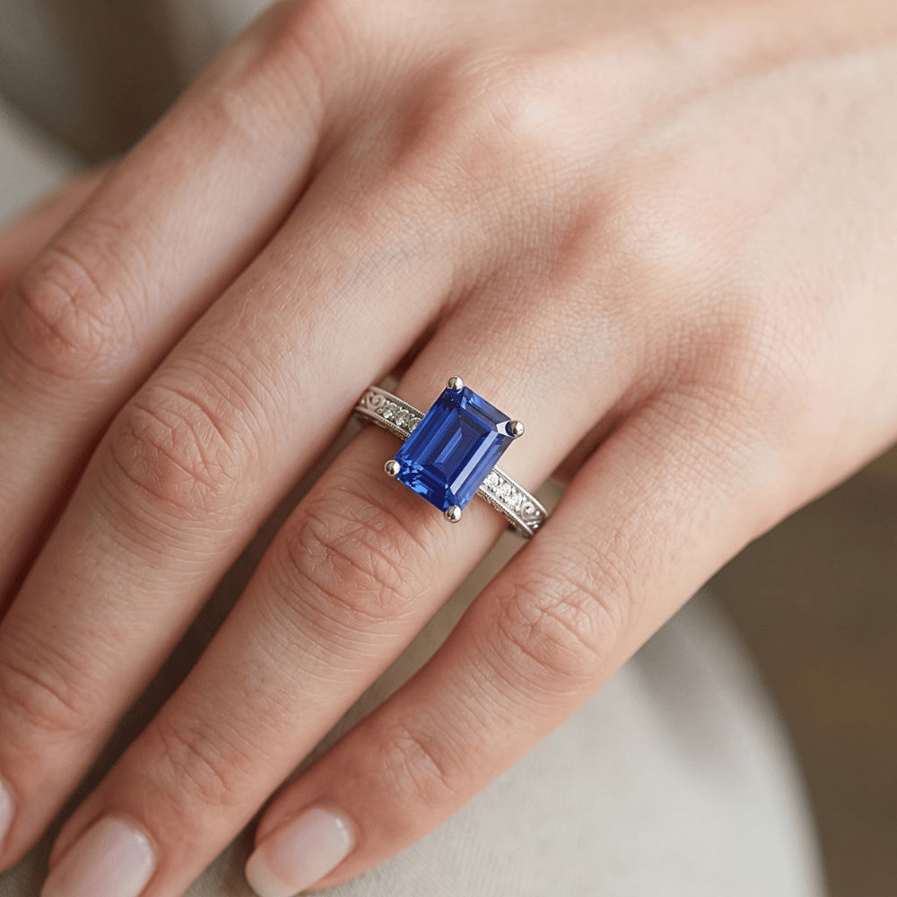 Natural Sapphire Ring 3.50ct - White Gold 14K