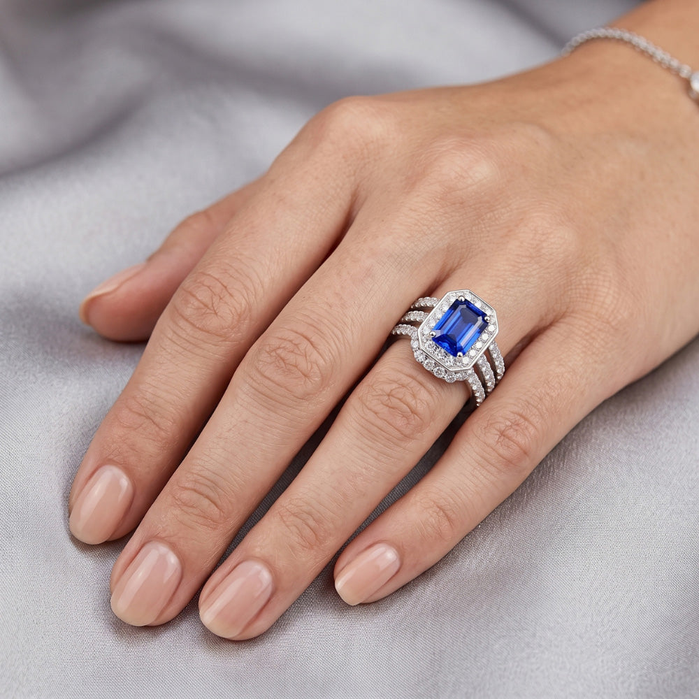 Natural Sapphire Ring 3.50ct - White Gold 14K