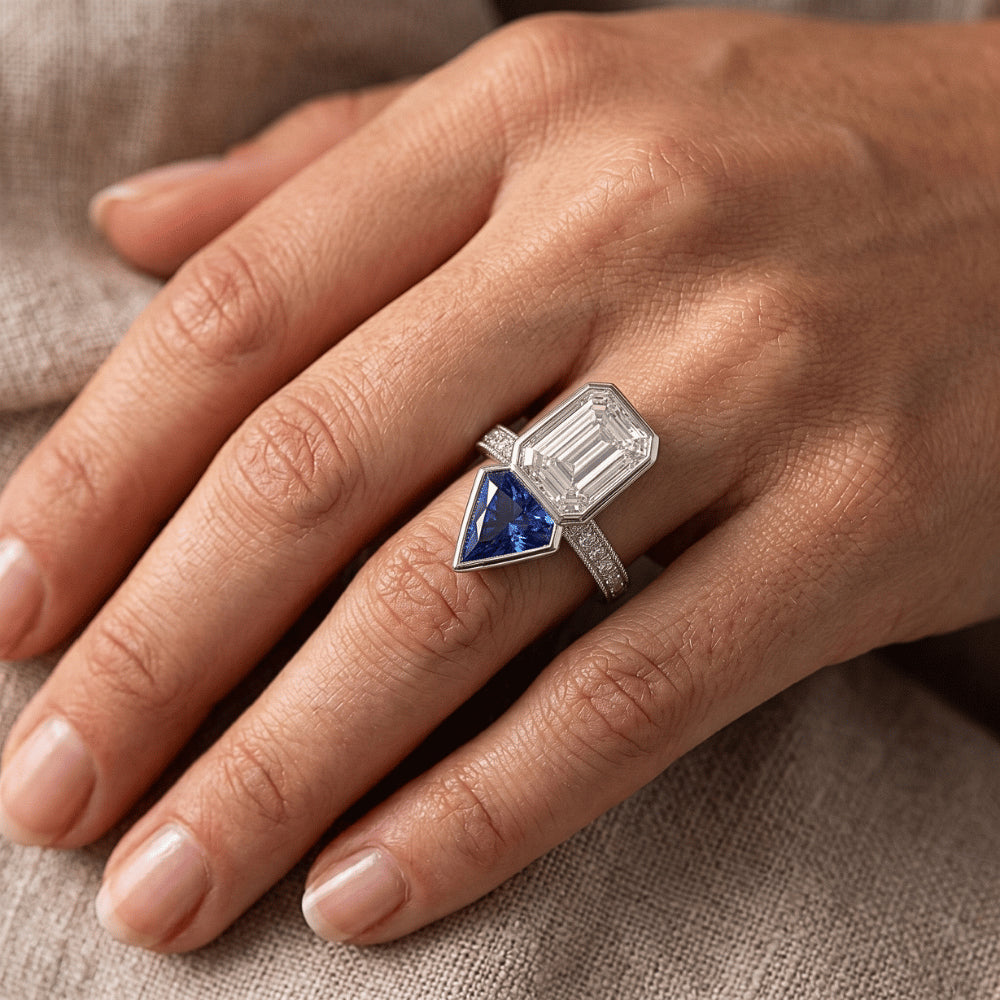 Natural Sapphire Ring 3.50ct - White Gold 14K