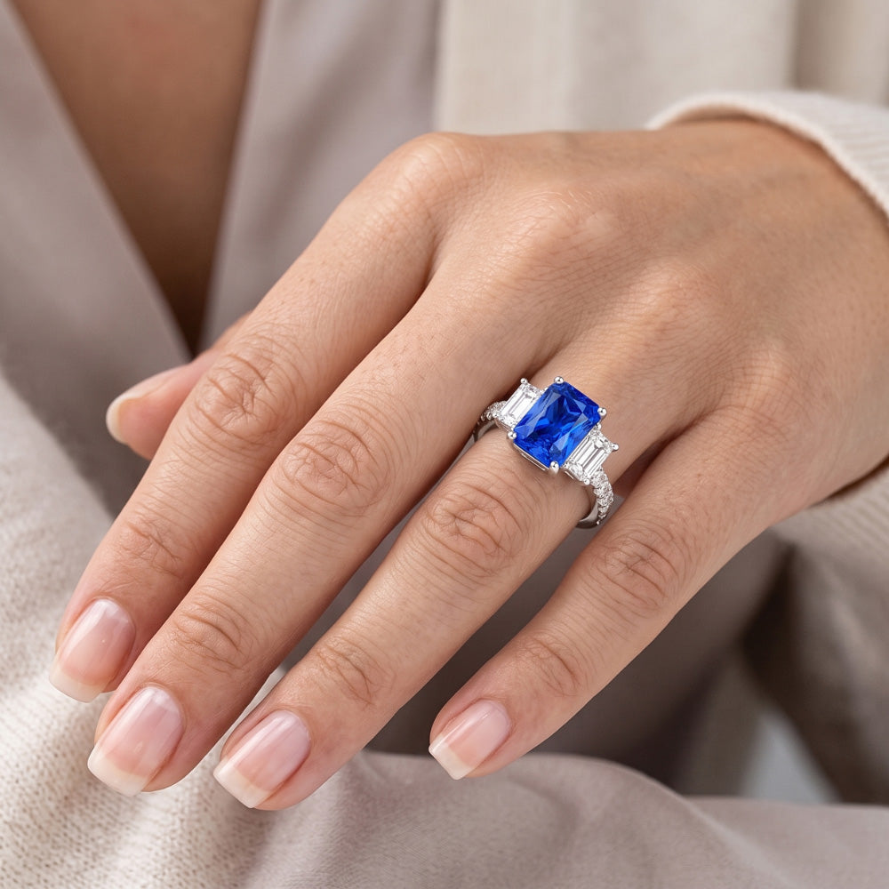 Natural Sapphire Ring 3.50ct - White Gold 14K