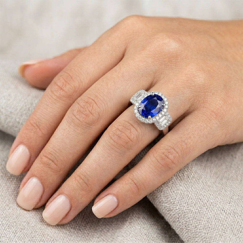 Natural Sapphire Ring 3.50ct - White Gold 14K