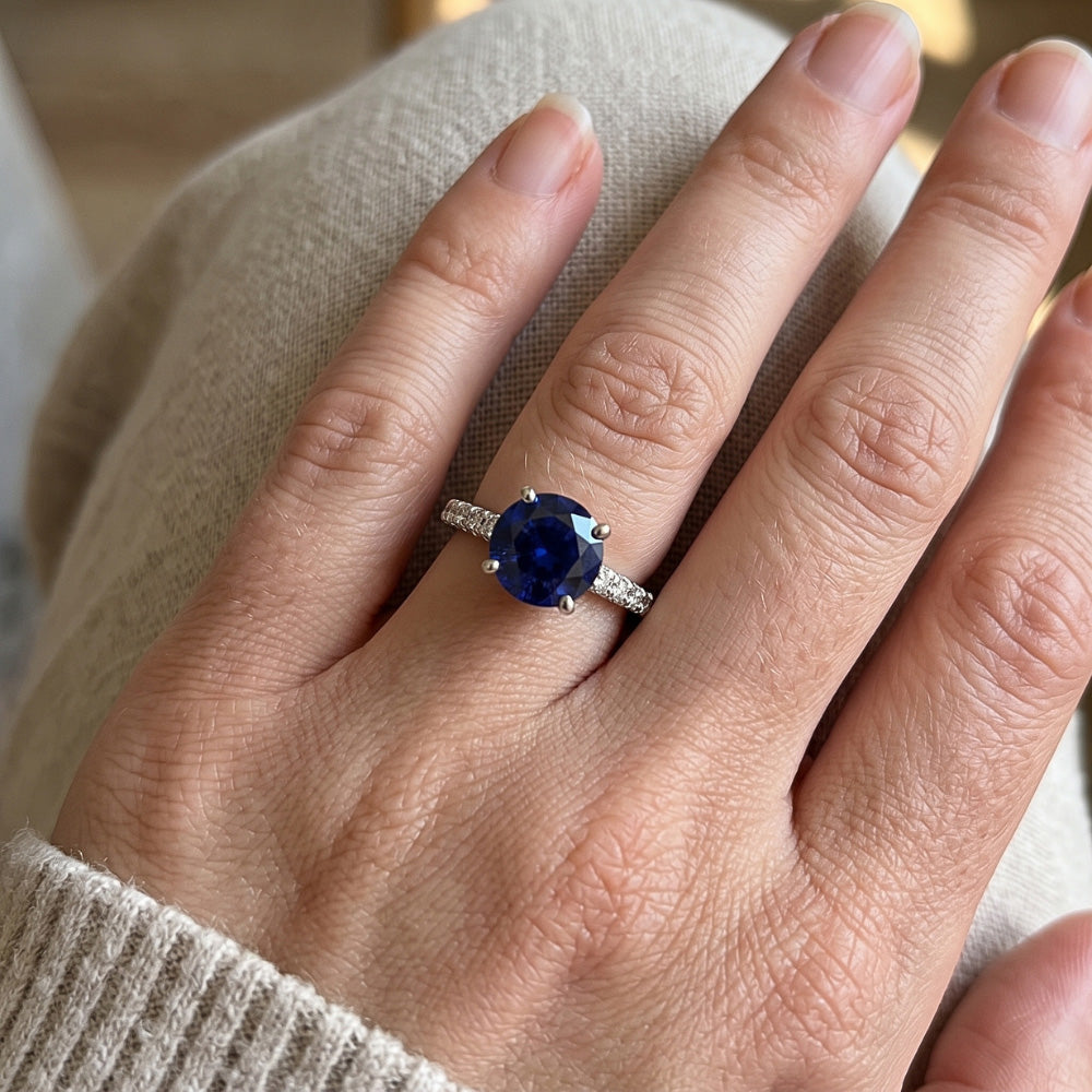 Natural Sapphire Ring 3.50ct - White Gold 14K