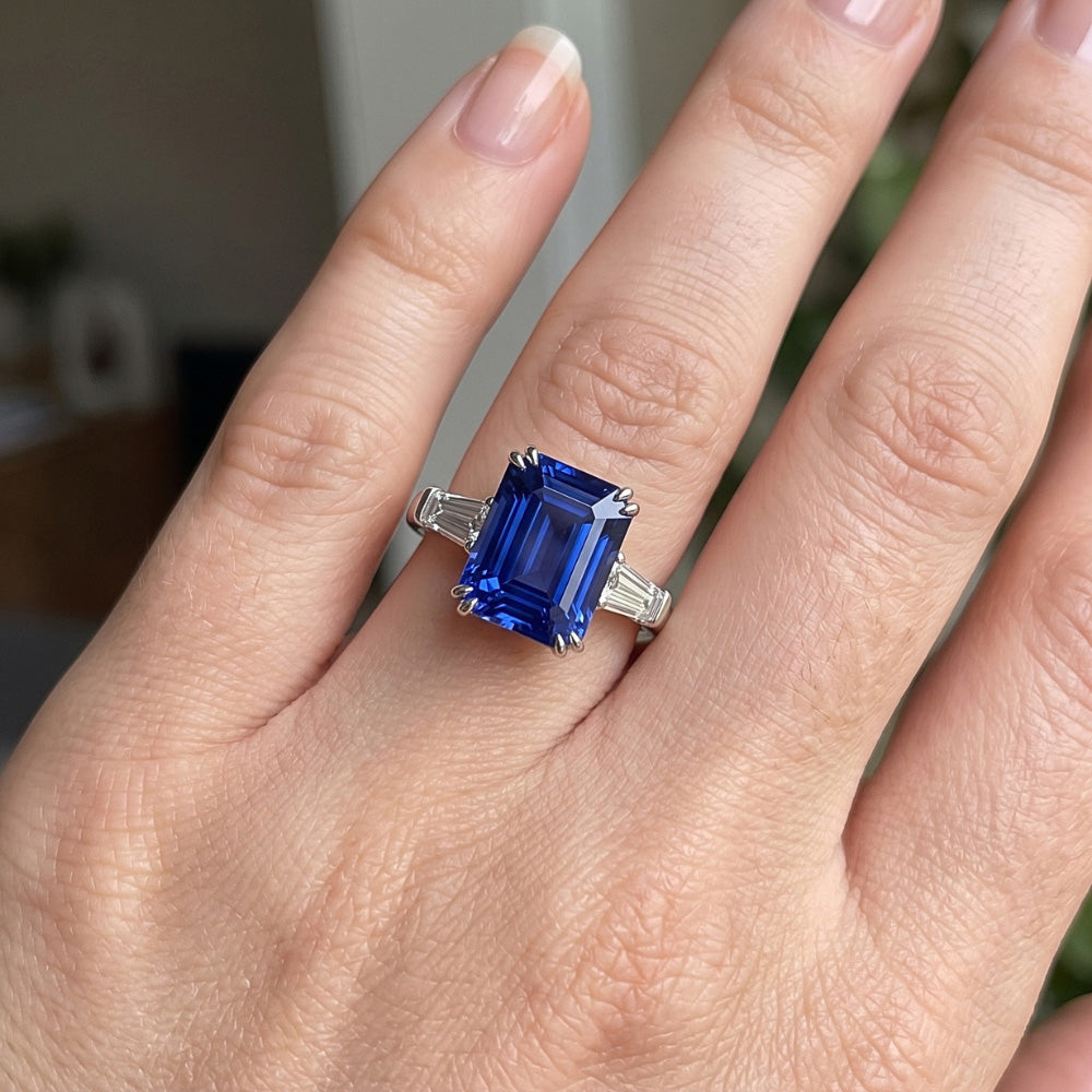 Natural Sapphire Ring 3.50ct - White Gold 14K