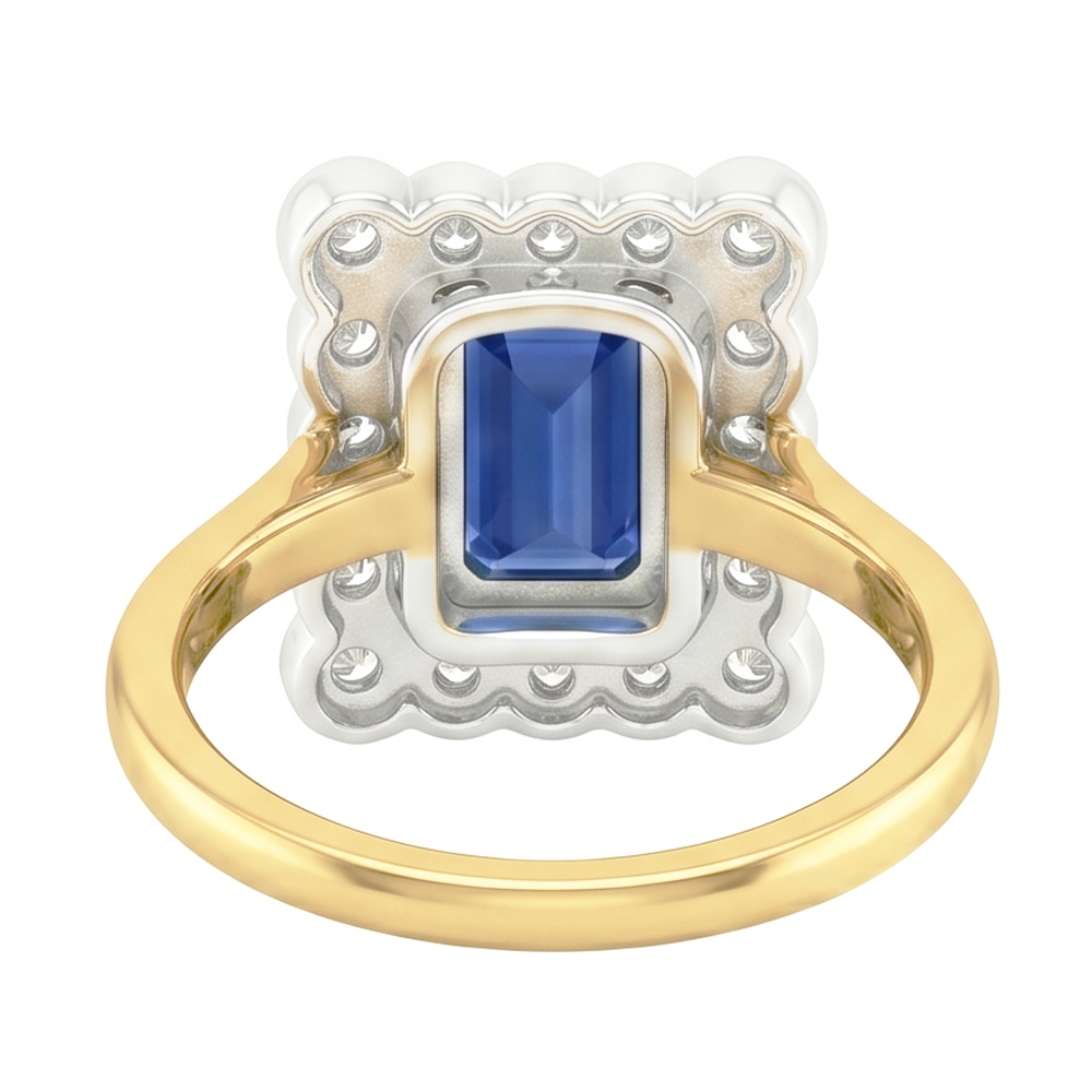 Natural Sapphire Ring 3ct - Two Tone 14K Gold
