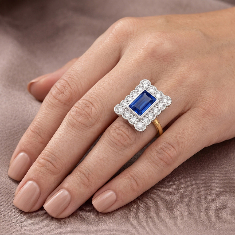 Natural Sapphire Ring 3ct - Two Tone 14K Gold