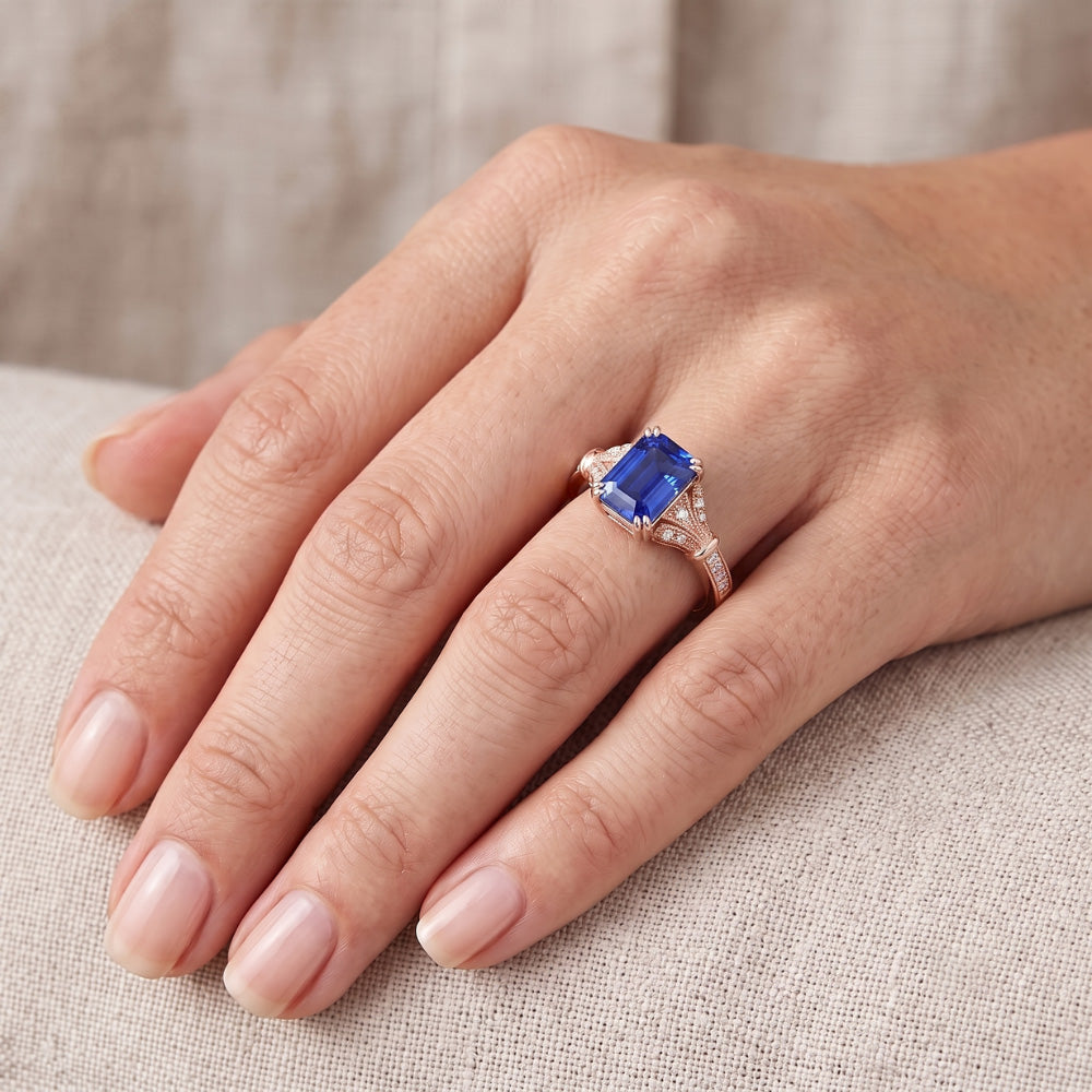 Natural Sapphire Ring 3ct - Two Tone 14K Gold
